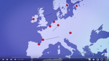 Map of Europe with 9 red points